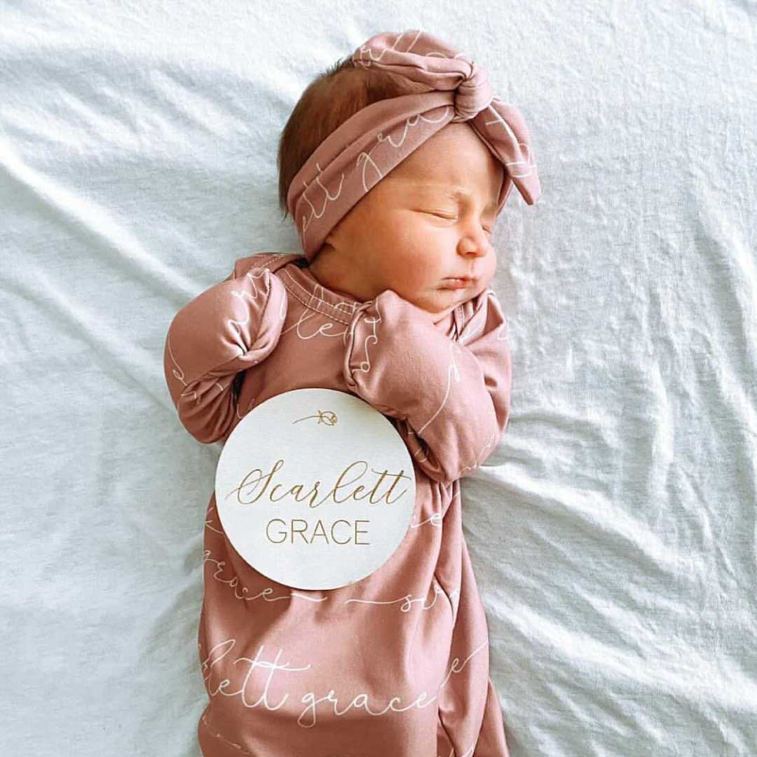Solid Mauve Personalized Newborn Baby Knot Gown - Image 7