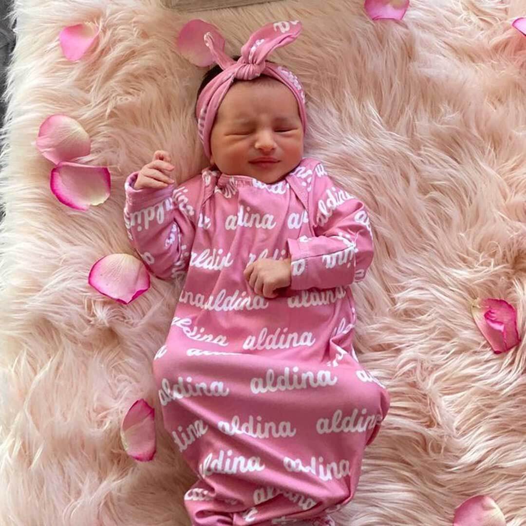 Solid Mauvelous Personalized Newborn Baby Knot Gown - Image 3
