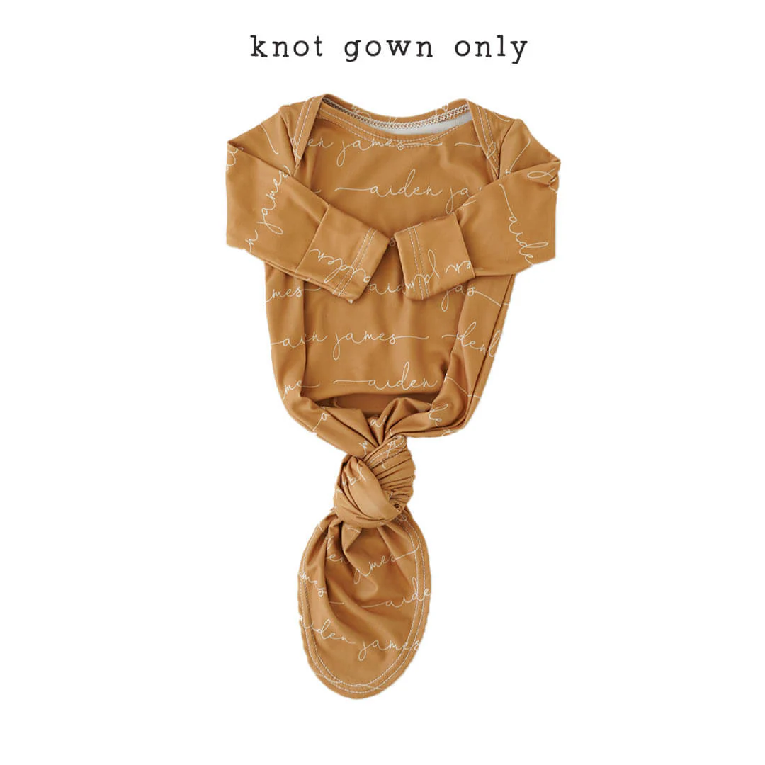 Solid Mustard Personalized Newborn Baby Knot Gown - Image 4