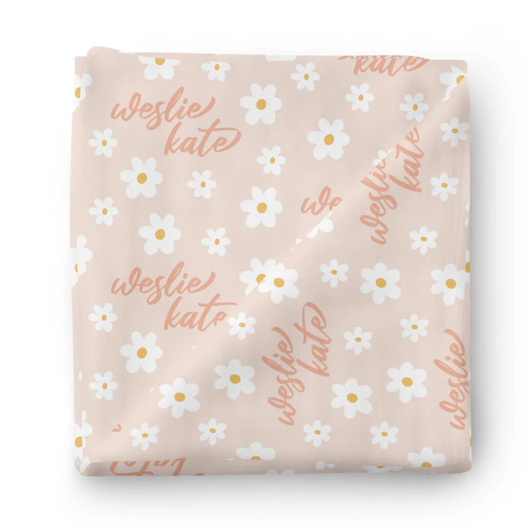 Darling Daisies Personalized Baby Name Swaddle Blanket - Image 2