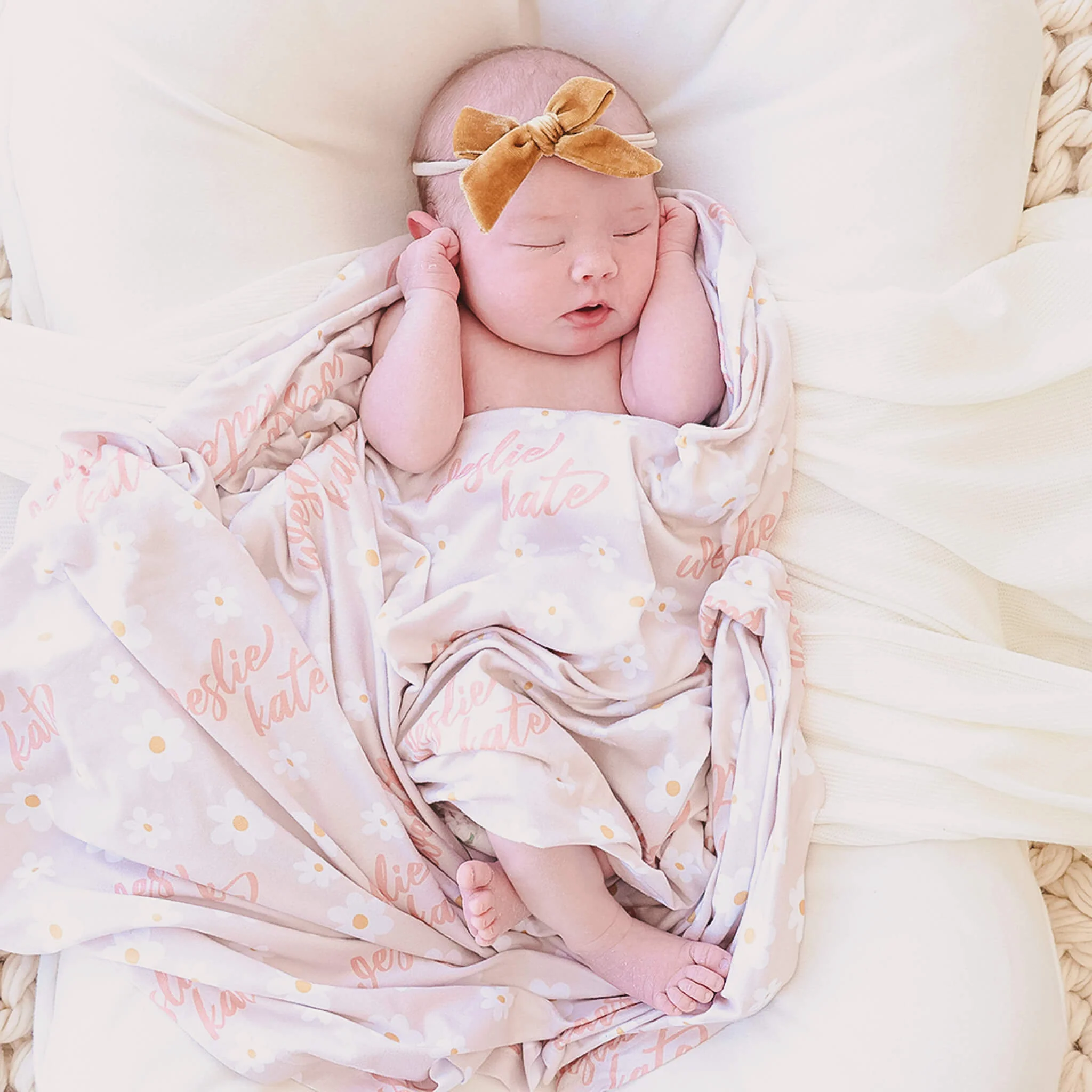Darling Daisies Personalized Baby Name Swaddle Blanket - Image 3
