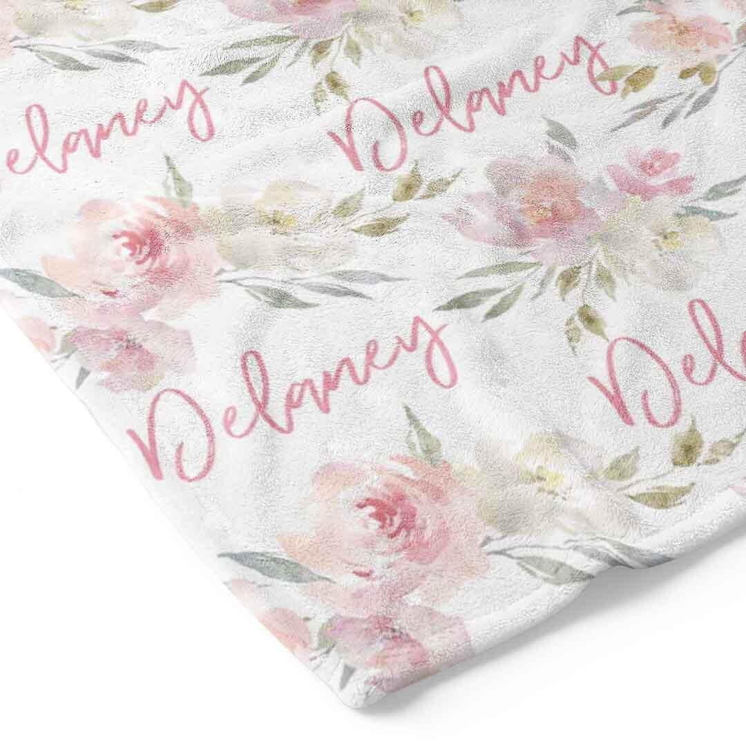Delaney Dusty Blush Floral Personalized Toddler Blanket - Image 2
