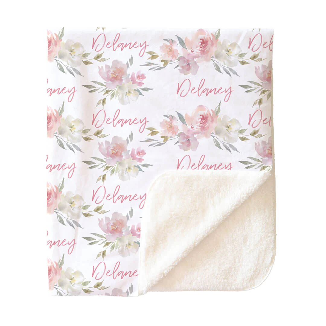 Delaney Dusty Blush Floral Personalized Toddler Blanket - Image 3