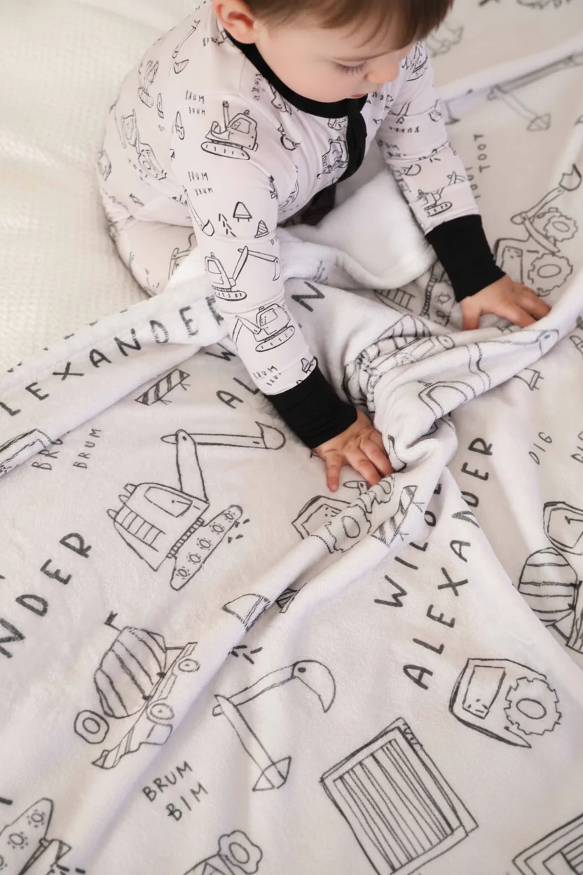Doodle Dozers Personalized Kids Blanket
