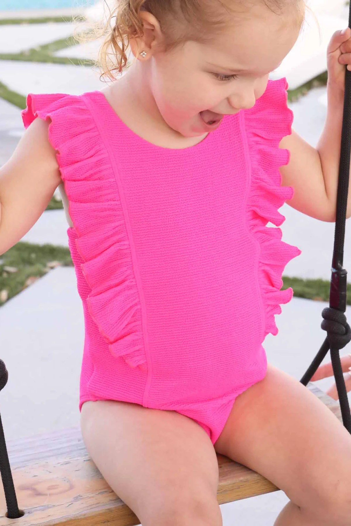 Double Ruffle Crinkle One-Piece | Neon Pink - Image 5