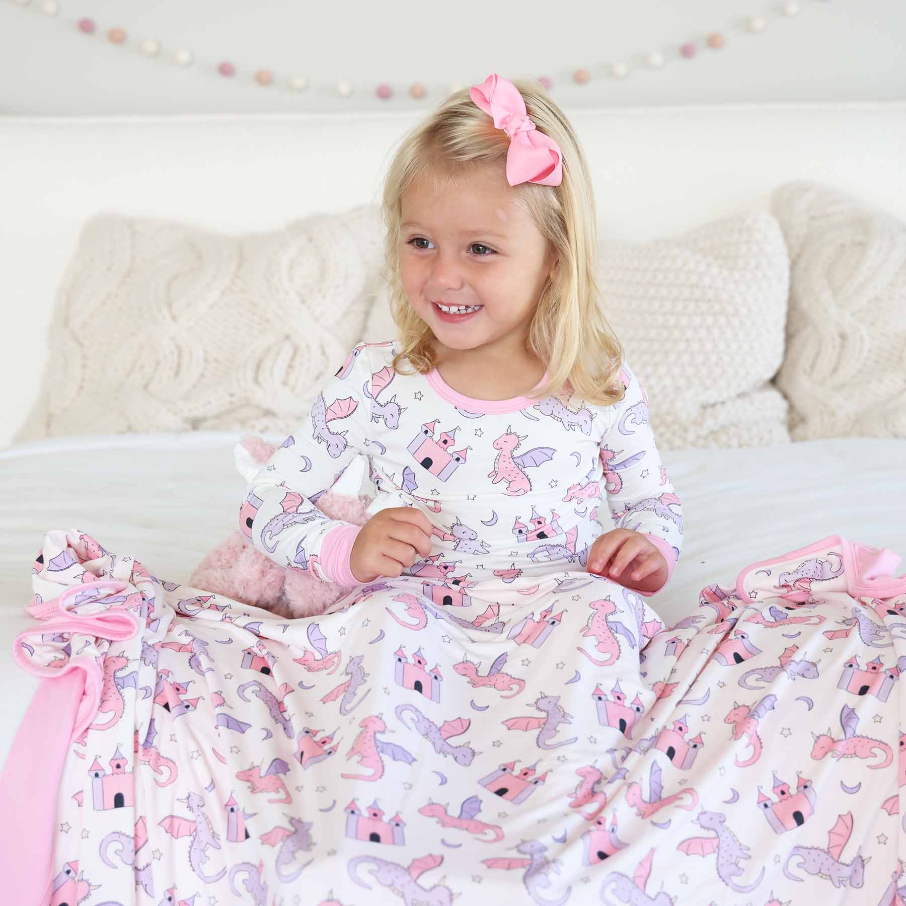 Dragon Adventure Double Sided Bamboo Blanket | Pink - Image 4