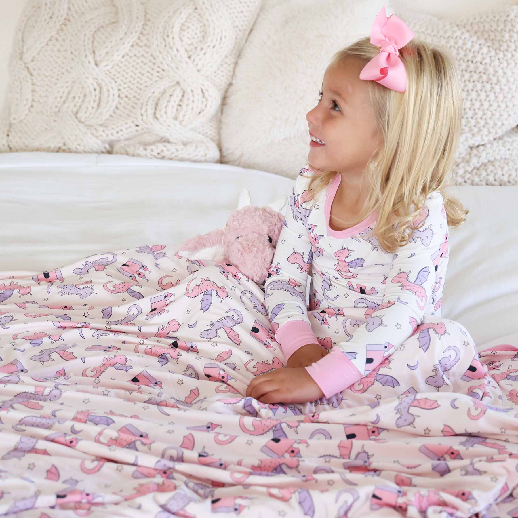 Dragon Adventure Double Sided Bamboo Blanket | Pink - Image 5