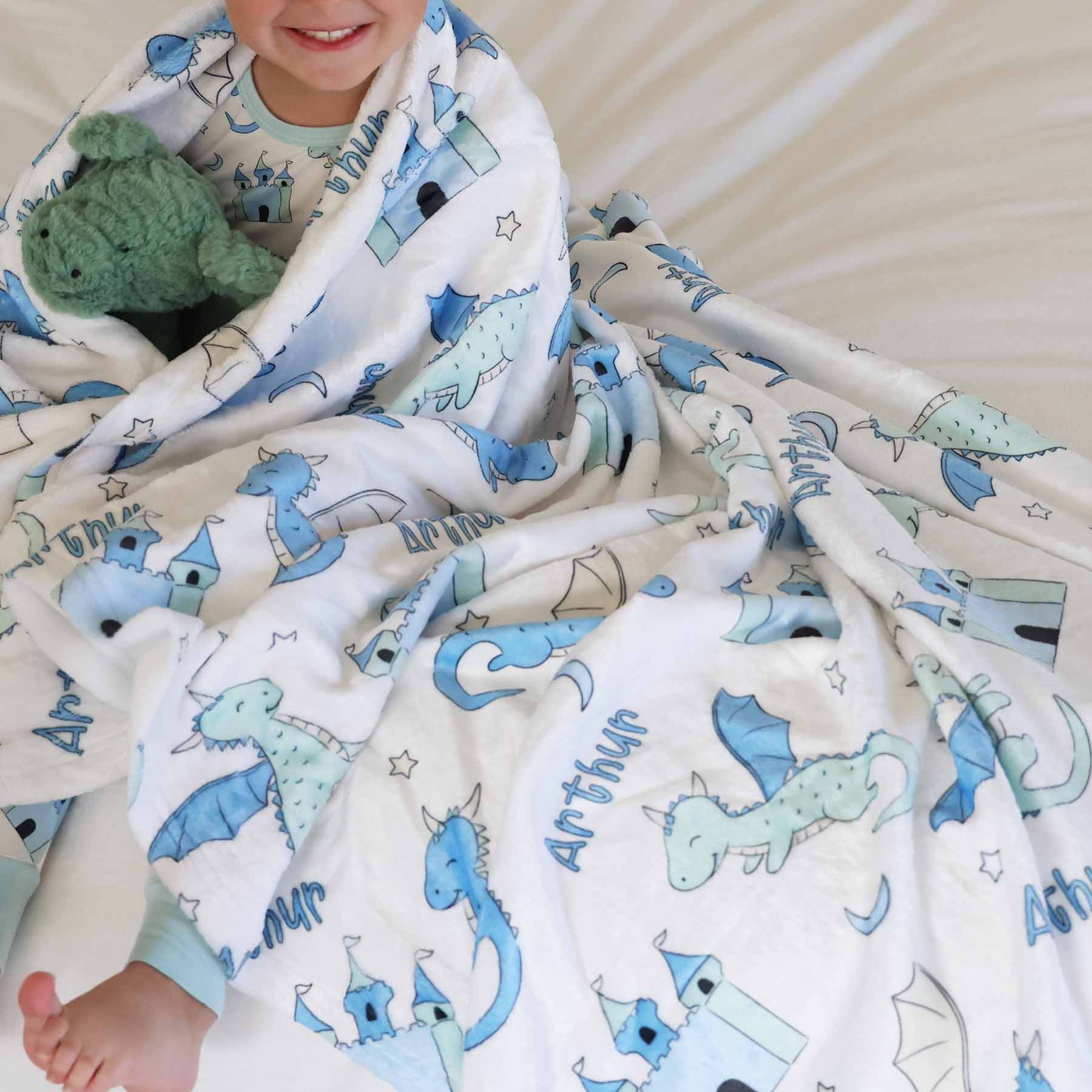 Dragon Adventure Personalized Kids Blanket | Blue - Image 4