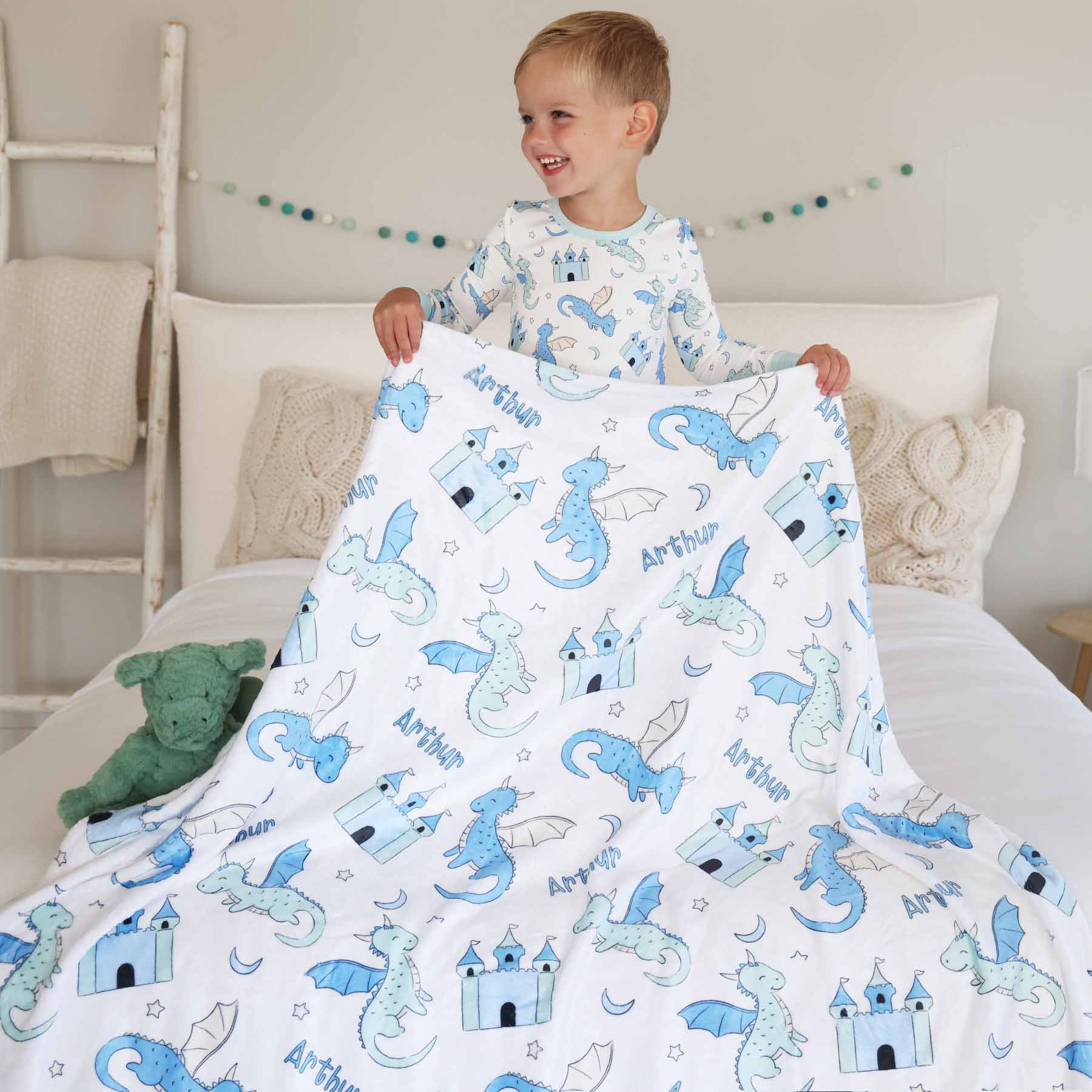 Dragon Adventure Personalized Kids Blanket | Blue - Image 7