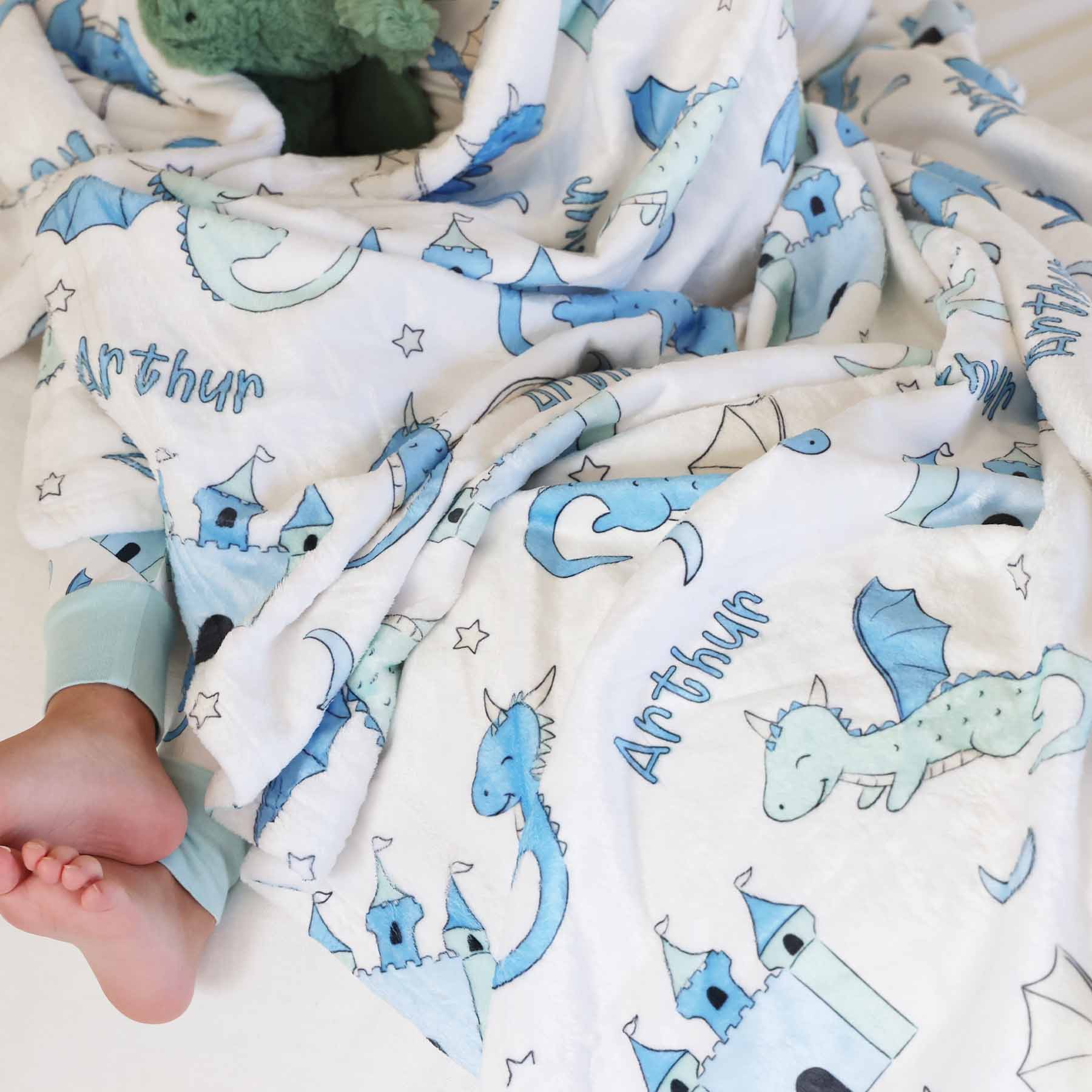 Dragon Adventure Personalized Kids Blanket | Blue - Image 8