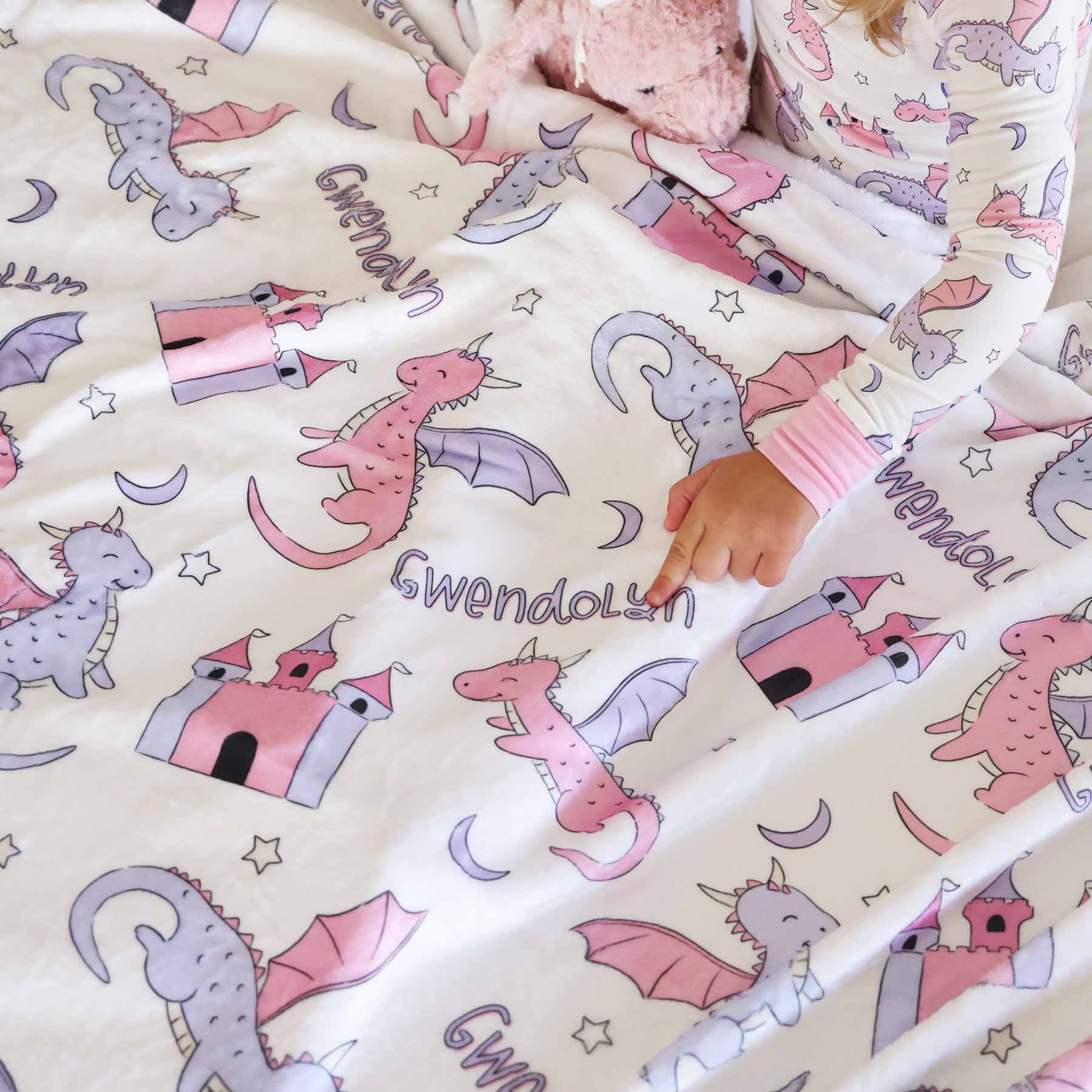 Dragon Adventure Personalized Kids Blanket | Pink - Image 6