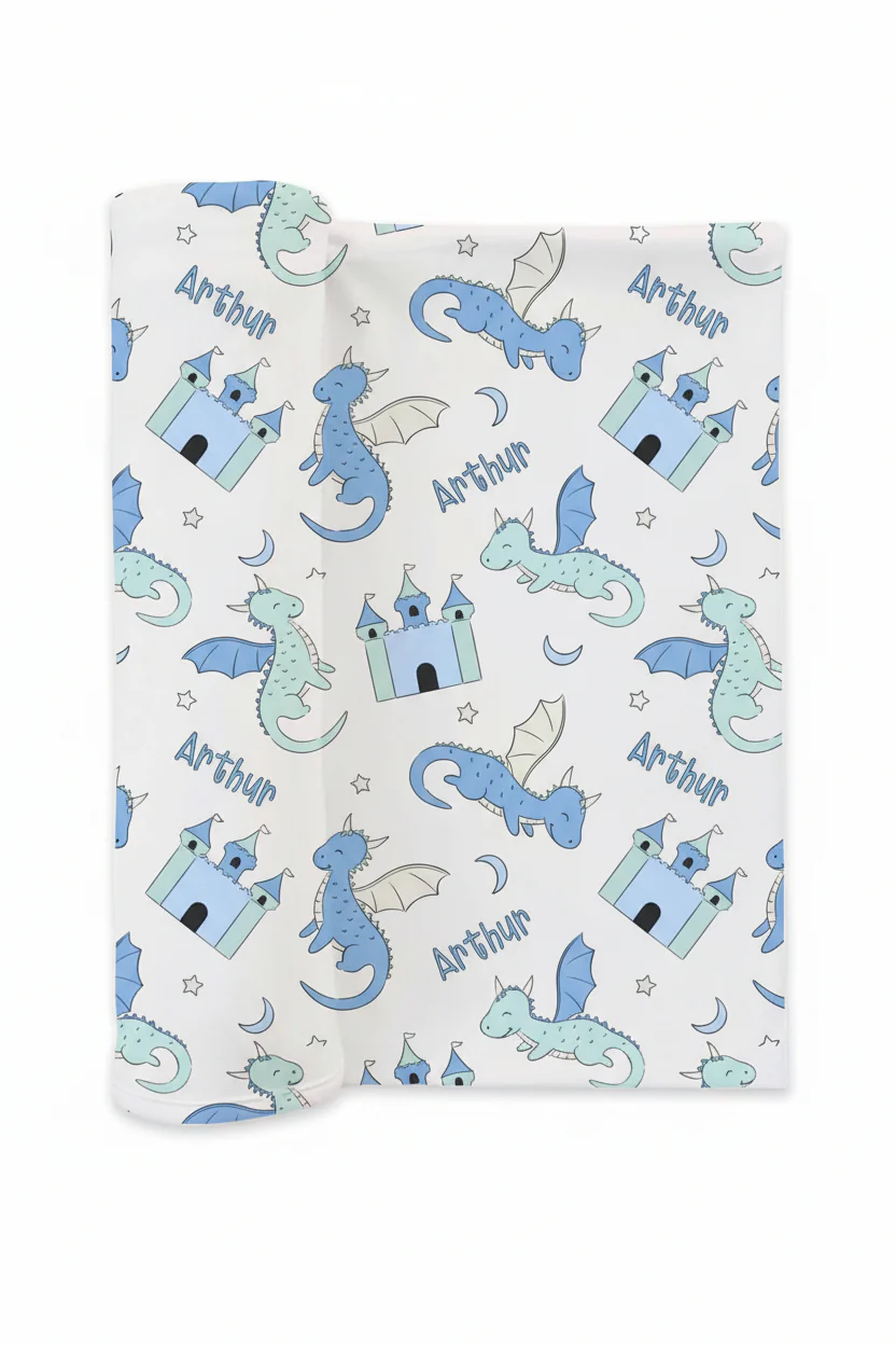 Dragon Adventure Personalized Swaddle Blanket | Blue - Image 2