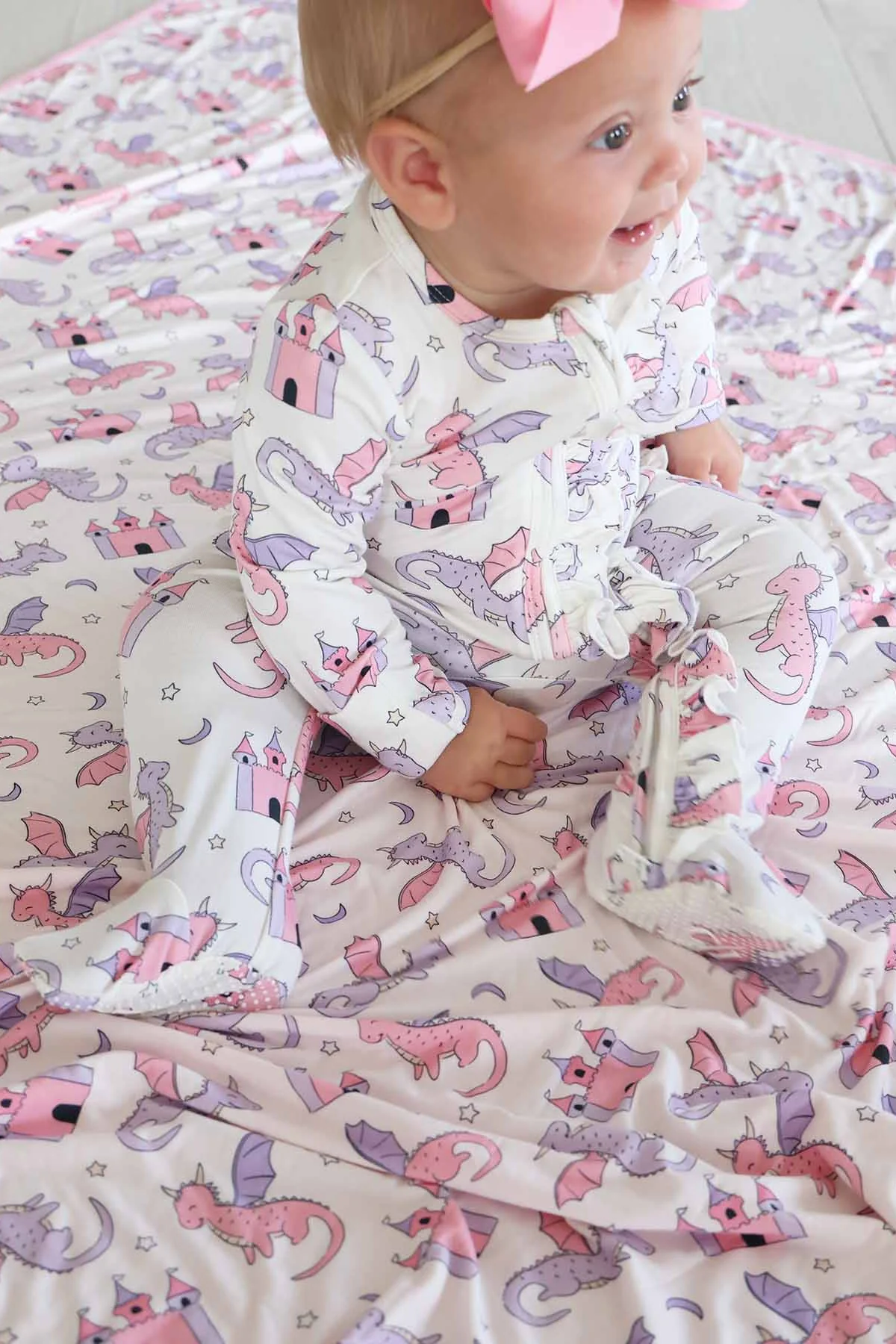 Dragon Adventure Ruffle Zipper Footie | Pink - Image 10