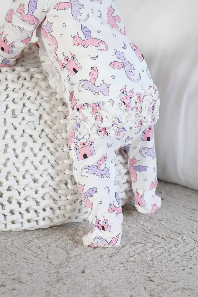 Dragon Adventure Ruffle Zipper Footie | Pink - Image 4
