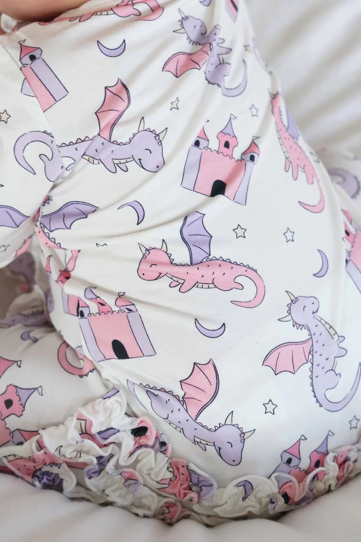 Dragon Adventure Ruffle Zipper Footie | Pink - Image 5