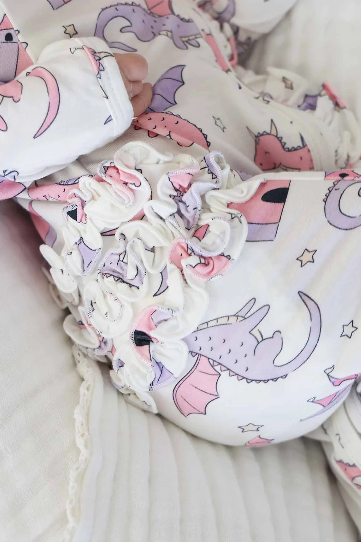 Dragon Adventure Ruffle Zipper Footie | Pink - Image 8