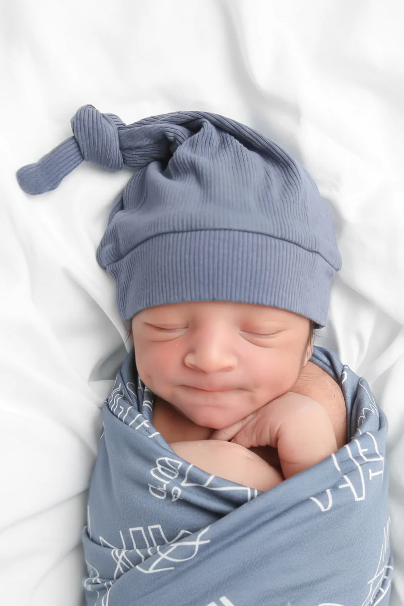 Dusty Denim Bamboo Waffle Knotted Hat - Image 2