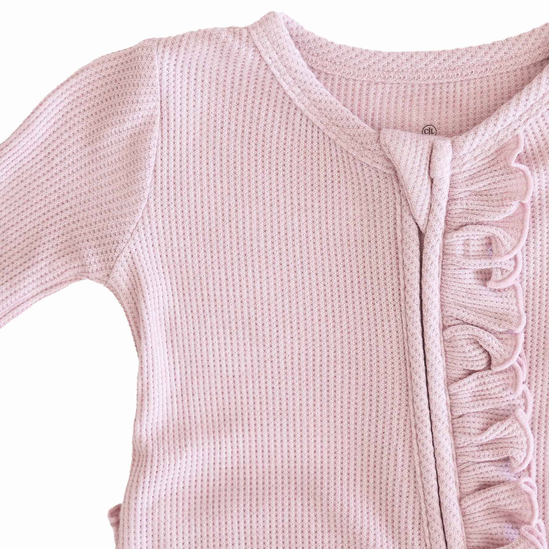 Embroidered Bamboo Waffle Zipper Ruffle Footie | Elderberry - Image 7