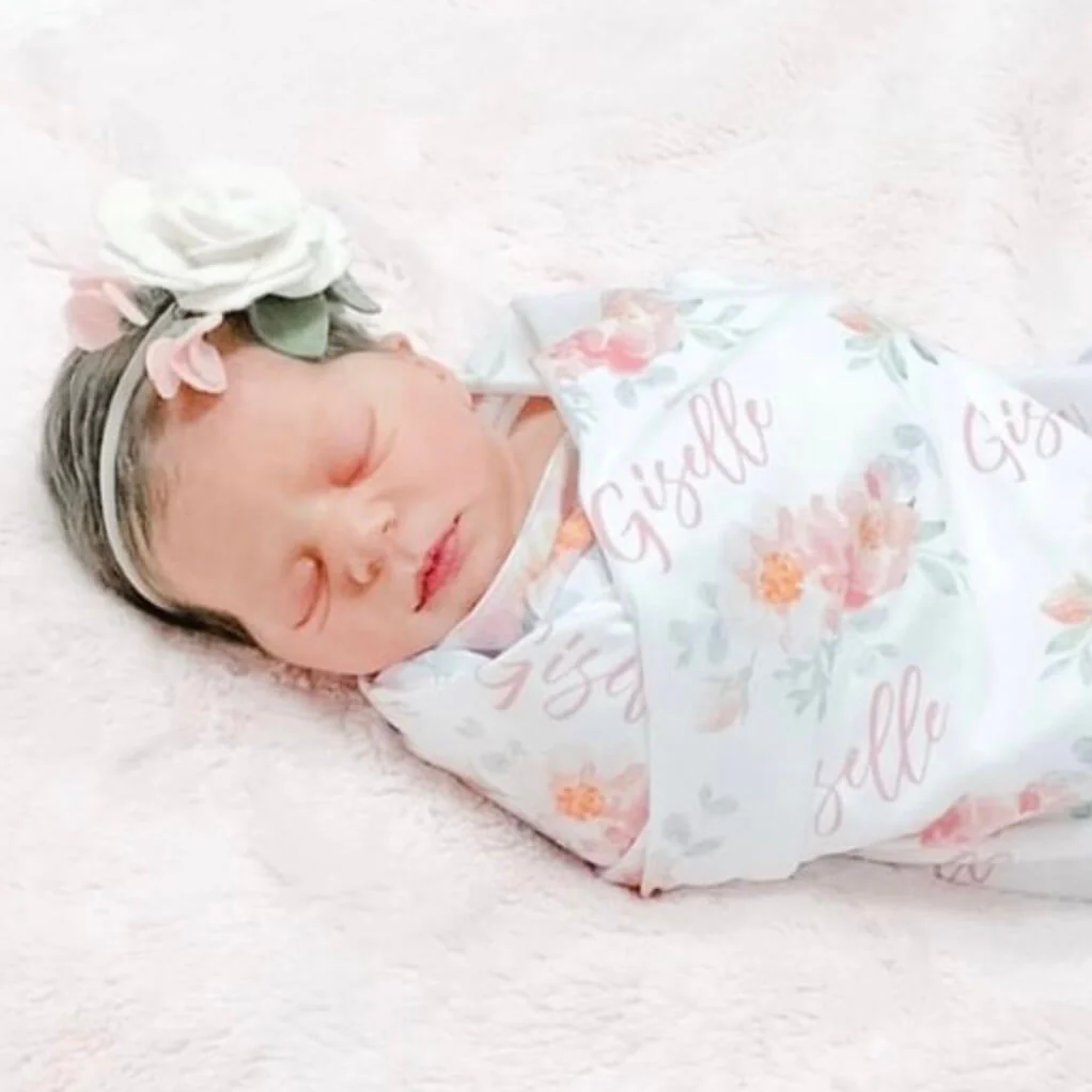 Ella's Dusty Rose Personalized Baby Name Swaddle Blanket - Image 3