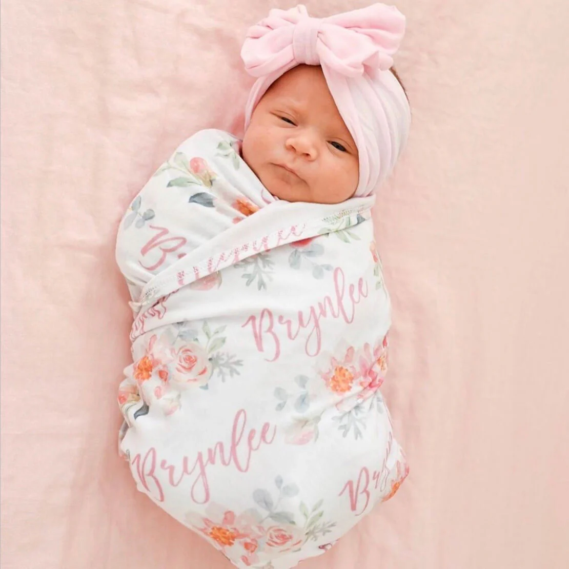 Ella's Dusty Rose Personalized Baby Name Swaddle Blanket - Image 4