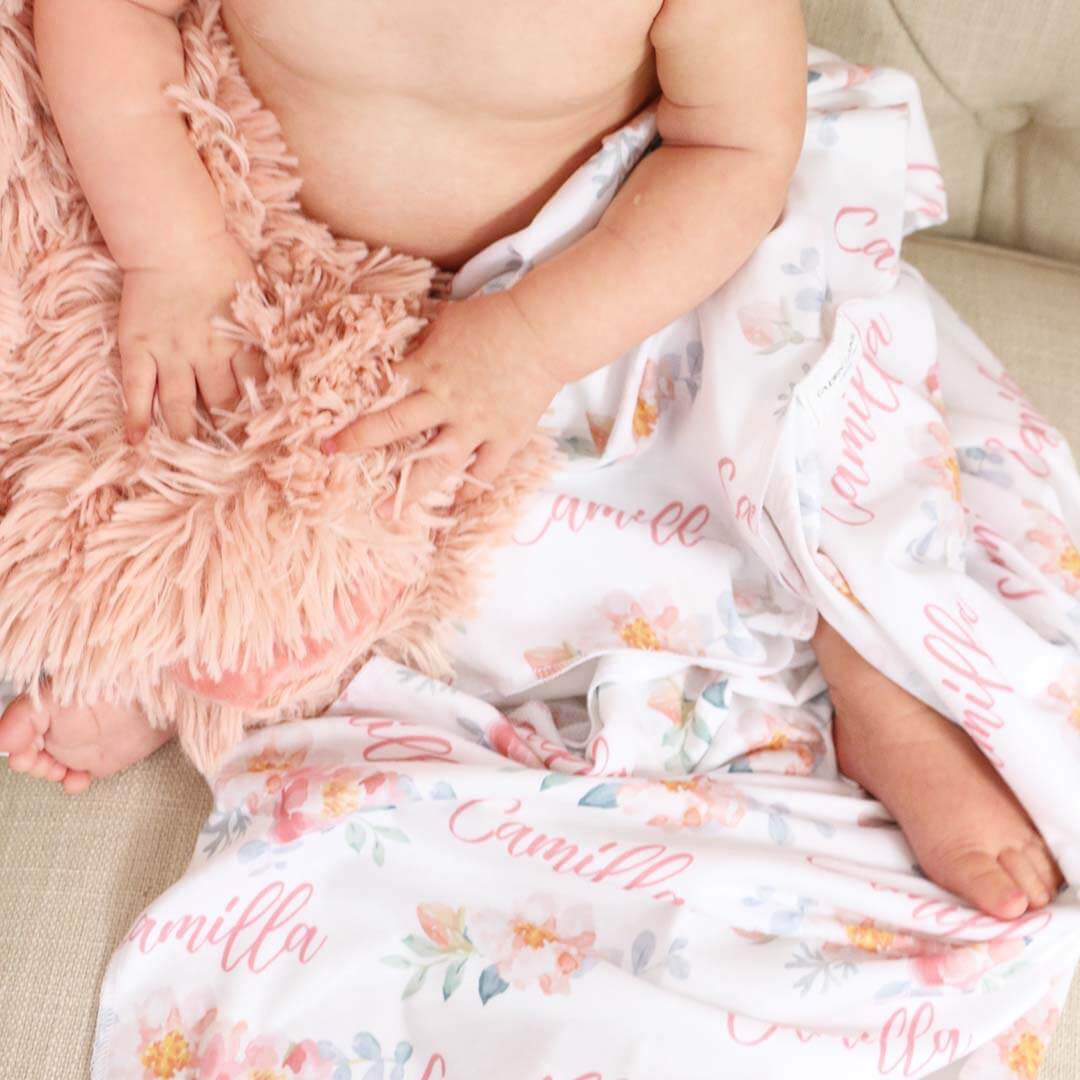 Ella's Dusty Rose Personalized Baby Name Swaddle Blanket - Image 5