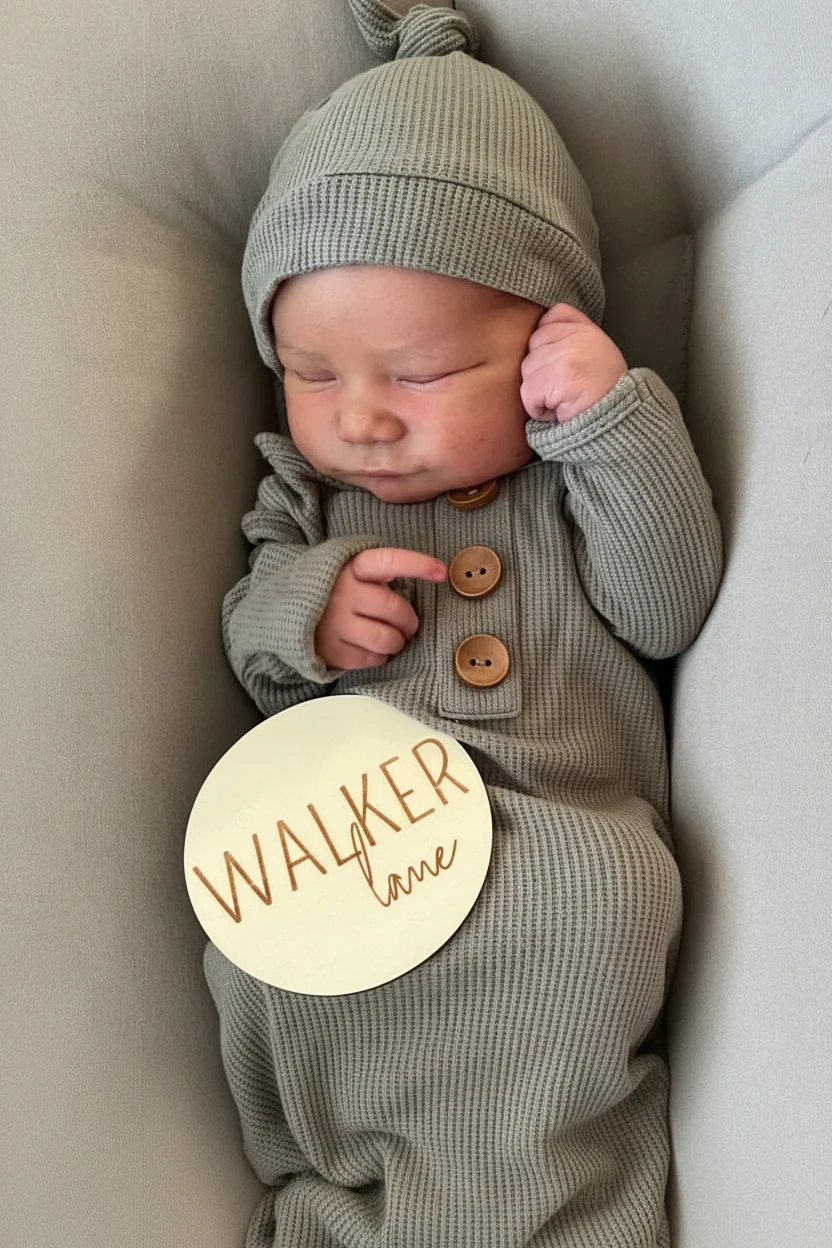 Eucalyptus Bamboo Waffle Newborn Baby Knot Gown & Hat Set - Image 5