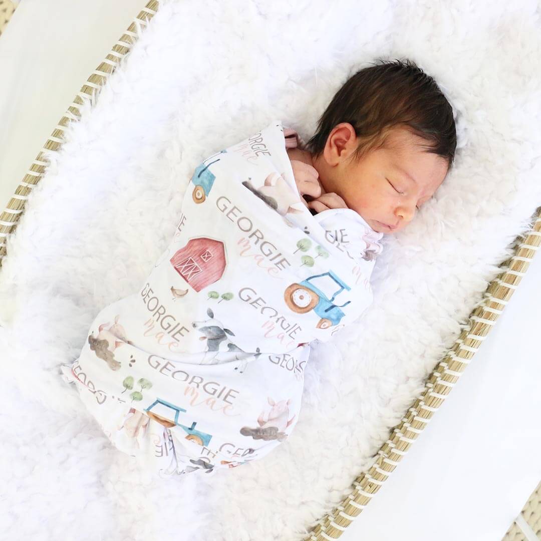 Frankie's Farm Party Personalized Baby Name Swaddle Blanket - Image 3
