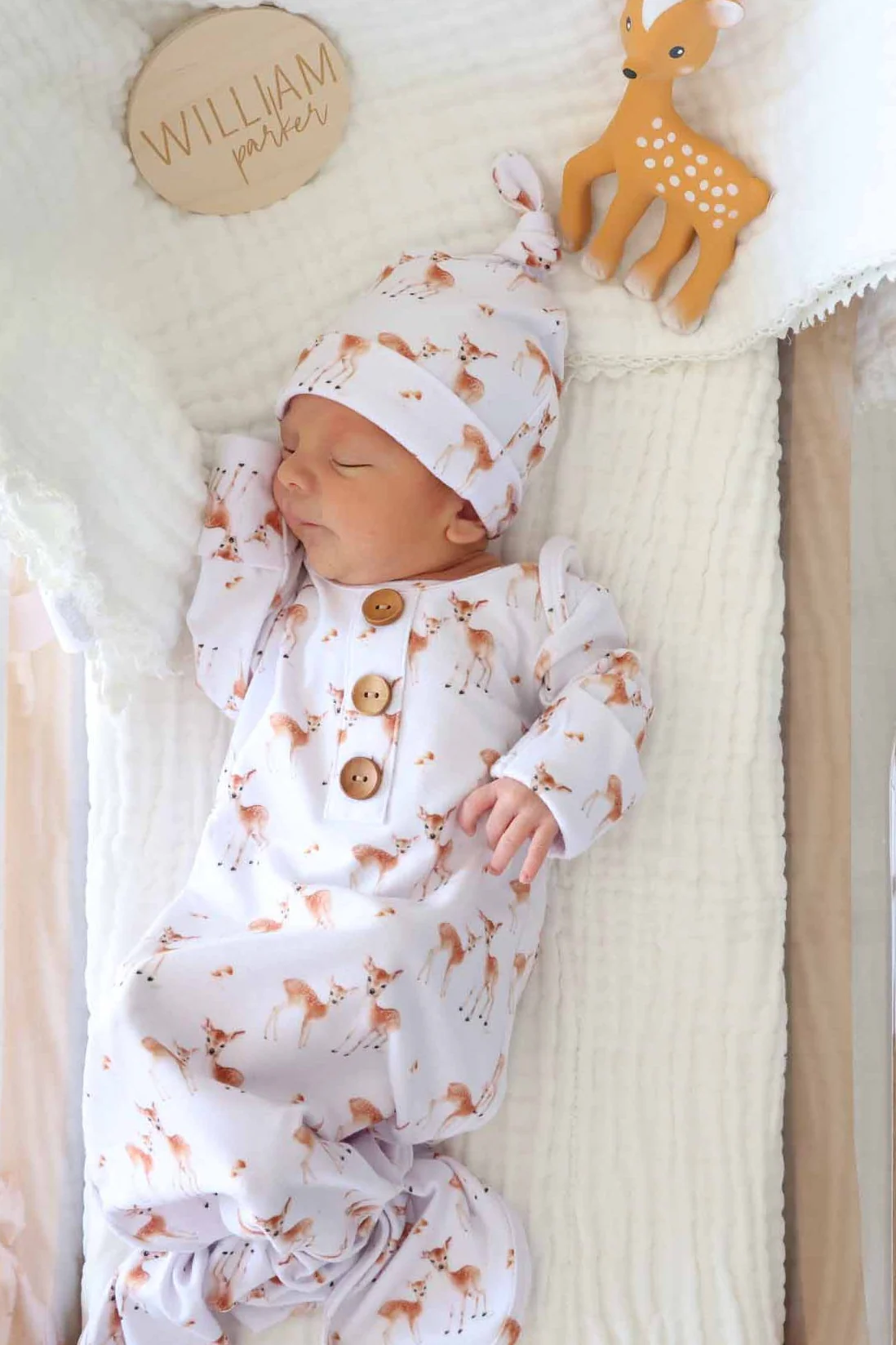 Friendly Fawns Newborn Baby Knot Gown & Hat Set