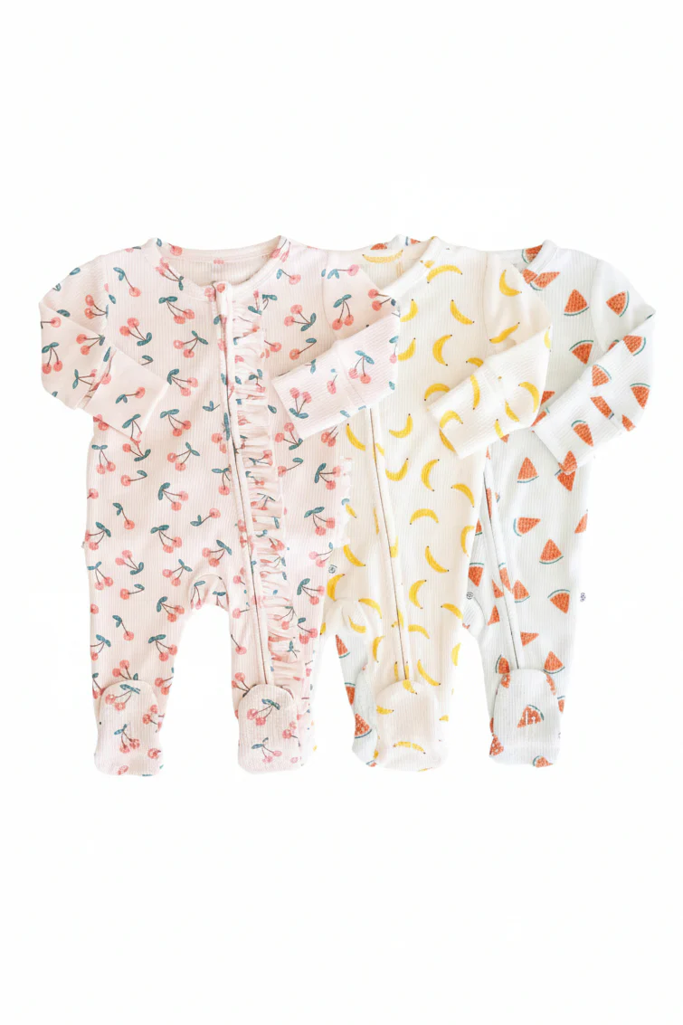 Fruit Bamboo Waffle Zipper Footies