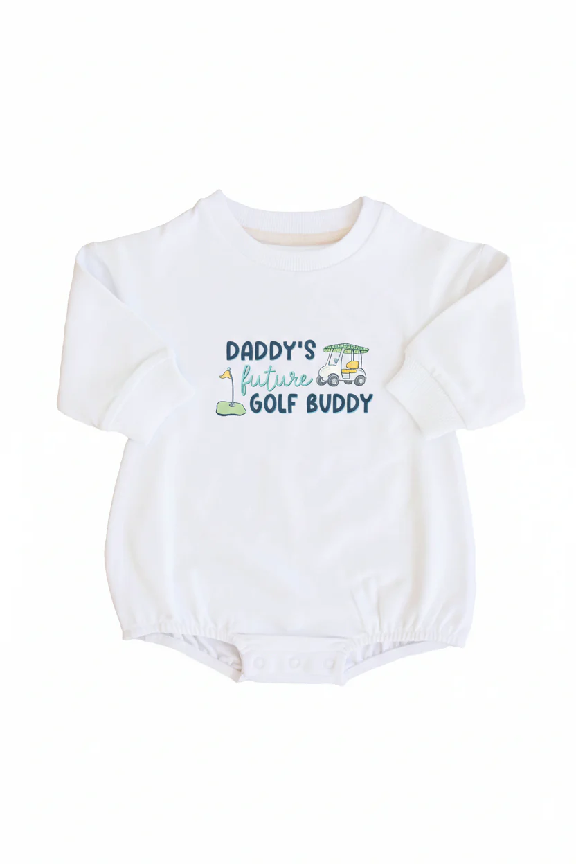 Future Golf Buddy Graphic Sweatshirt Bubble Romper | White