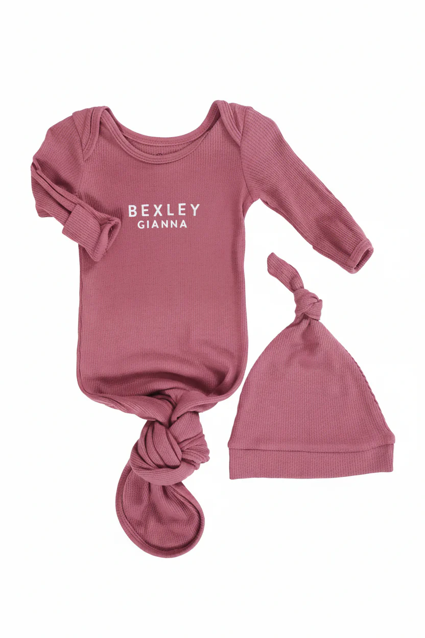 Girl Personalized Bamboo Newborn Baby Knot Gown & Hat - Image 11