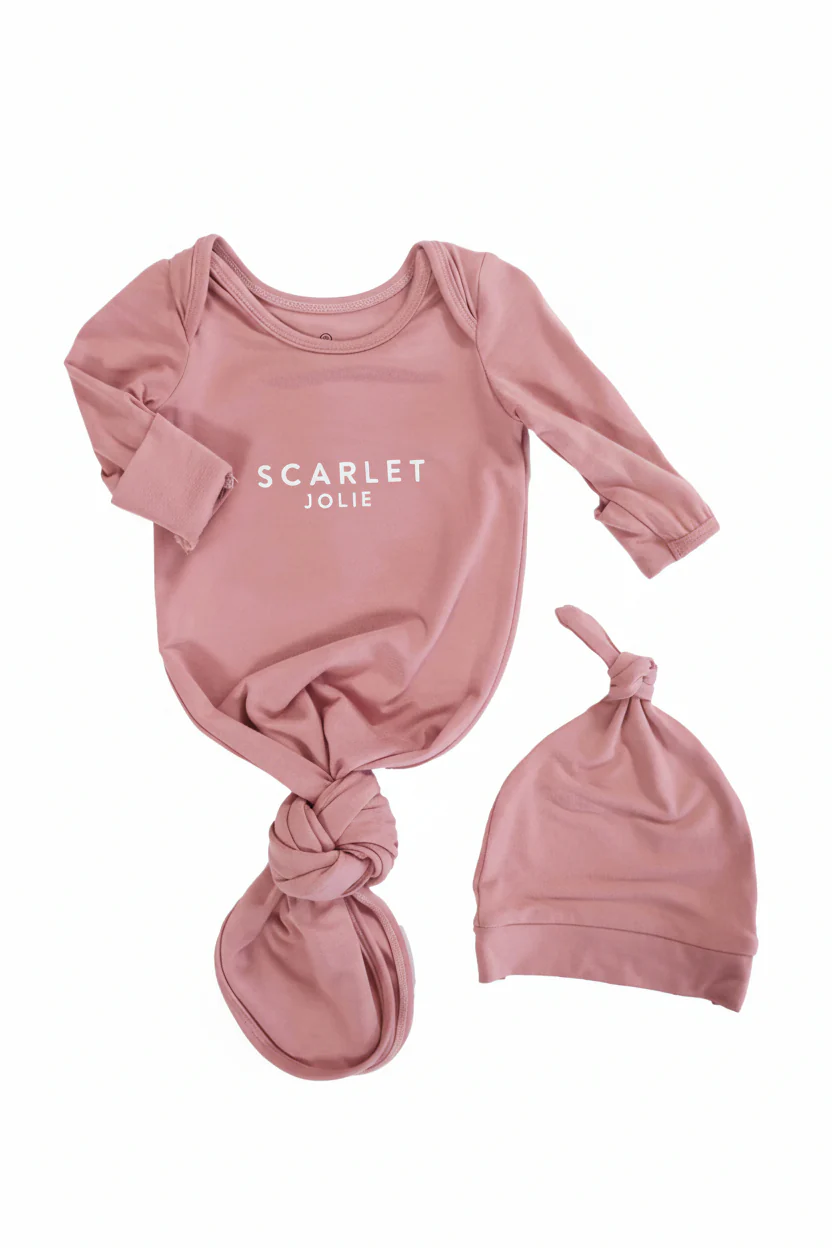 Girl Personalized Bamboo Newborn Baby Knot Gown & Hat - Image 13
