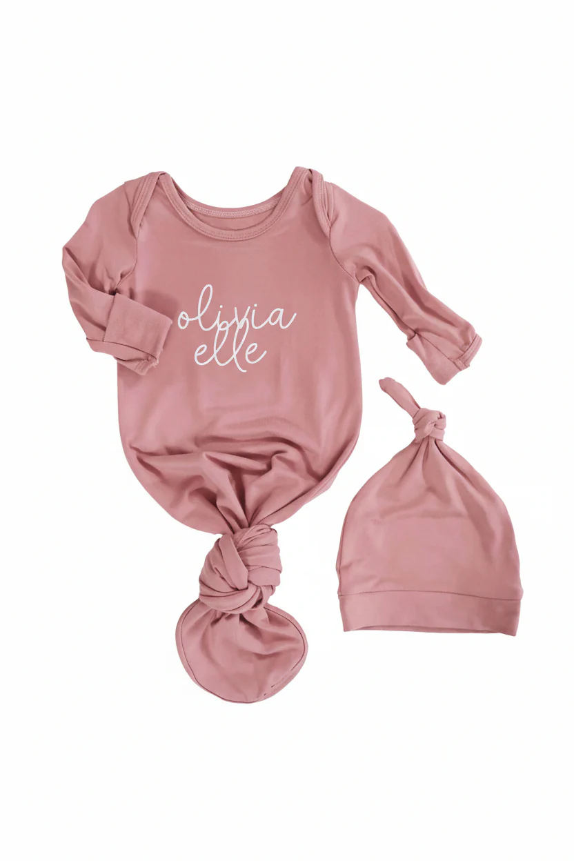 Girl Personalized Bamboo Newborn Baby Knot Gown & Hat - Image 14