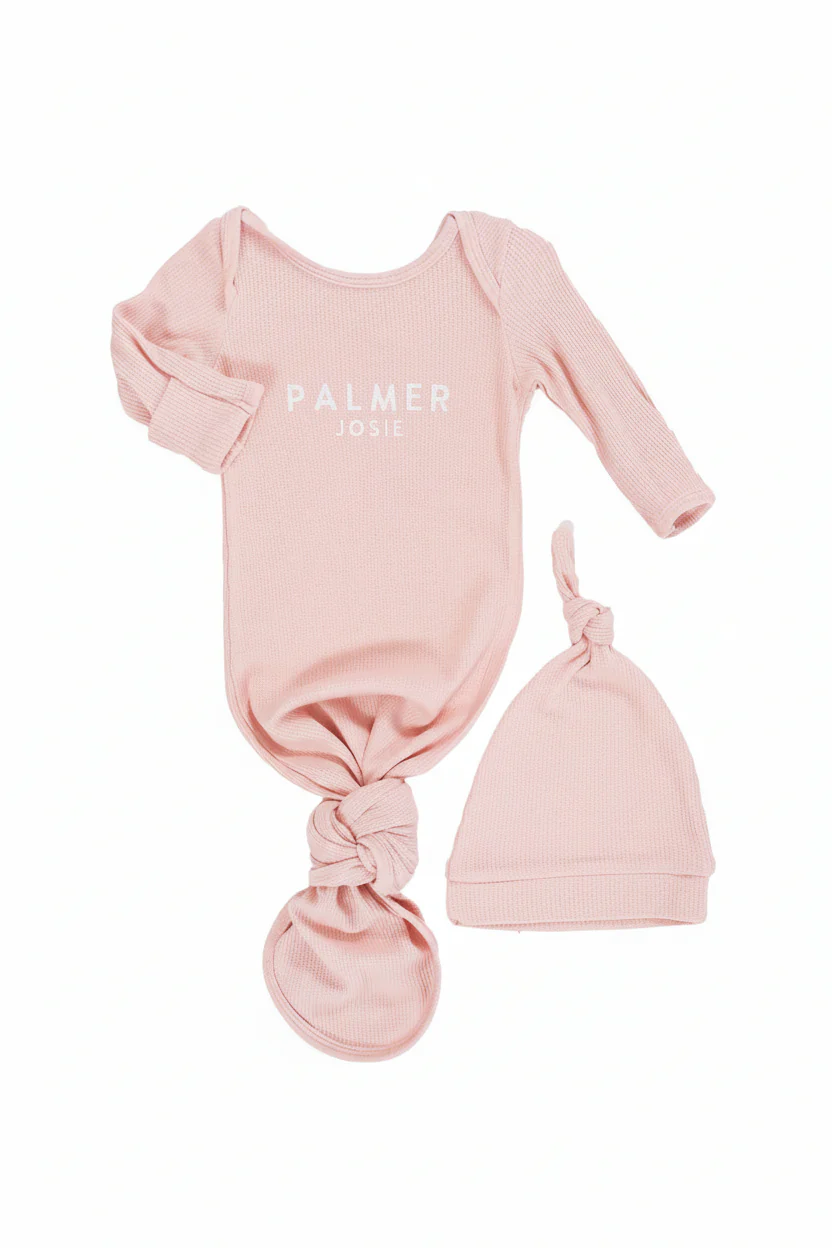 Girl Personalized Bamboo Newborn Baby Knot Gown & Hat - Image 17
