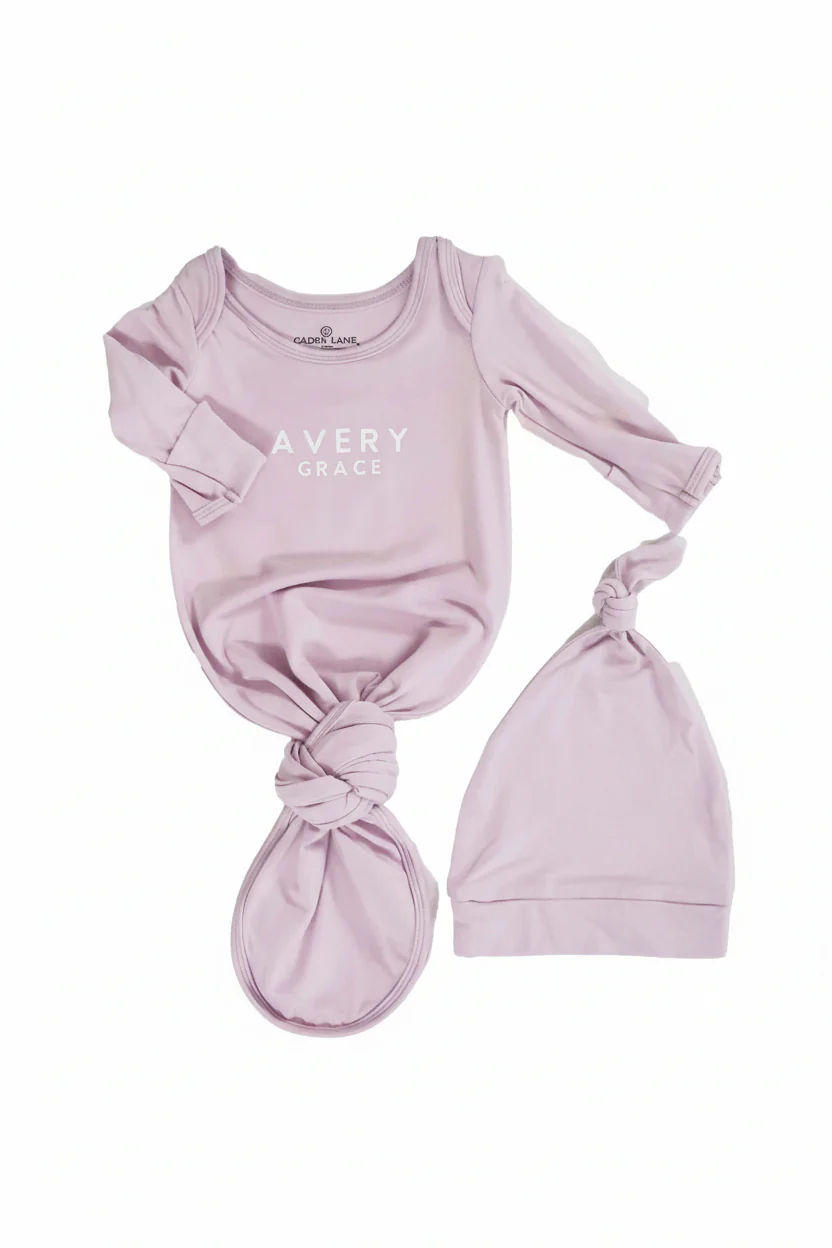 Girl Personalized Bamboo Newborn Baby Knot Gown & Hat - Image 21