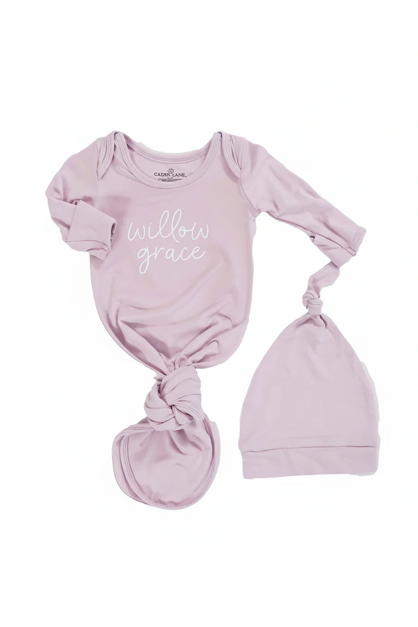 Girl Personalized Bamboo Newborn Baby Knot Gown & Hat - Image 22