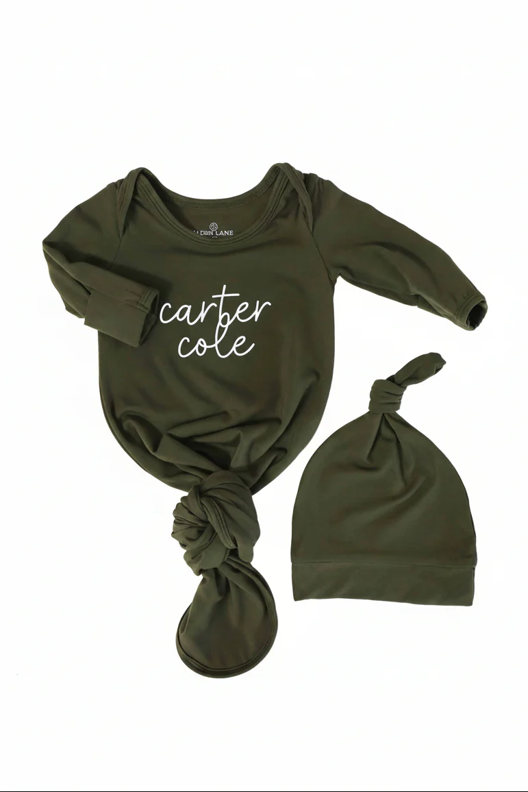 Boy Personalized Bamboo Newborn Baby Knot Gown & Hat - Image 24