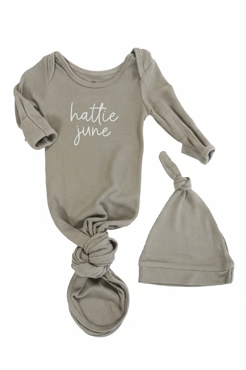 Boy Personalized Bamboo Newborn Baby Knot Gown & Hat - Image 16