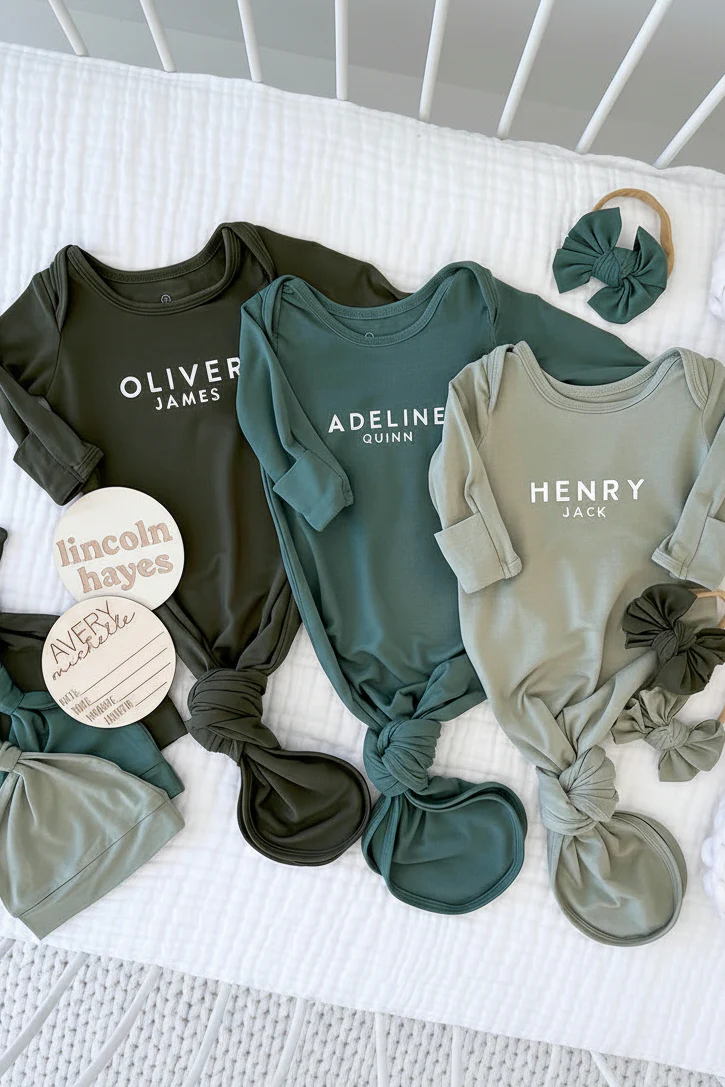 Boy Personalized Bamboo Newborn Baby Knot Gown & Hat - Image 3