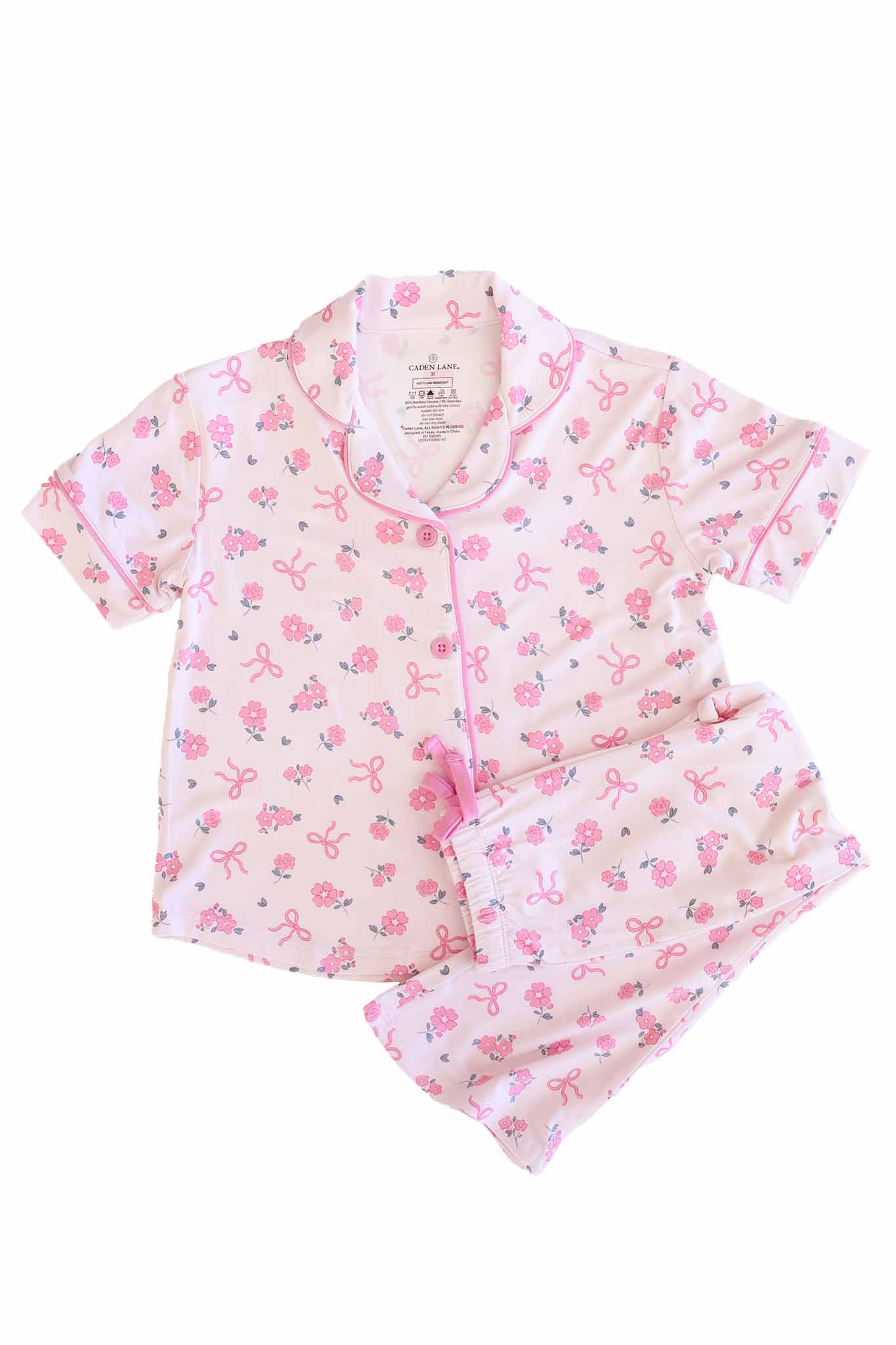 Girl's Two Piece Flare Lounge Set | Ribbon & Roses Pink - Image 2
