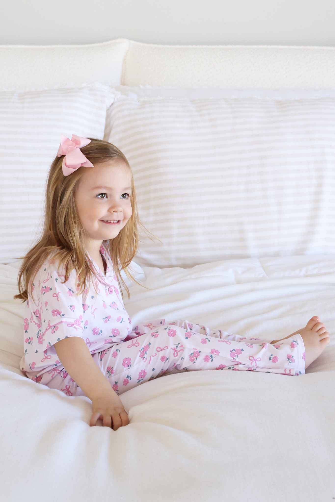 Girl's Two Piece Flare Lounge Set | Ribbon & Roses Pink - Image 6