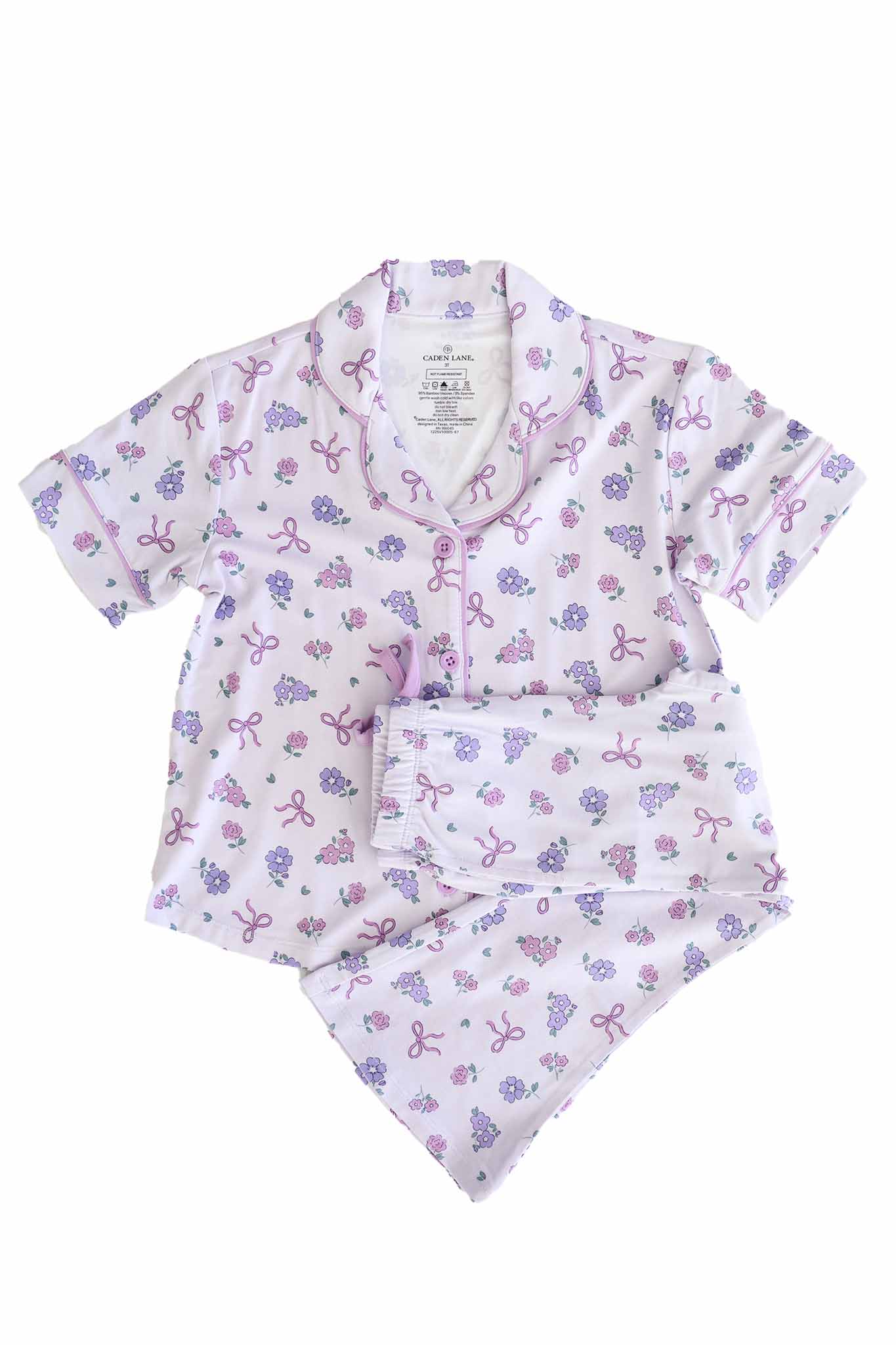 Girl's Two Piece Flare Lounge Set | Ribbon & Roses Purple - Image 2