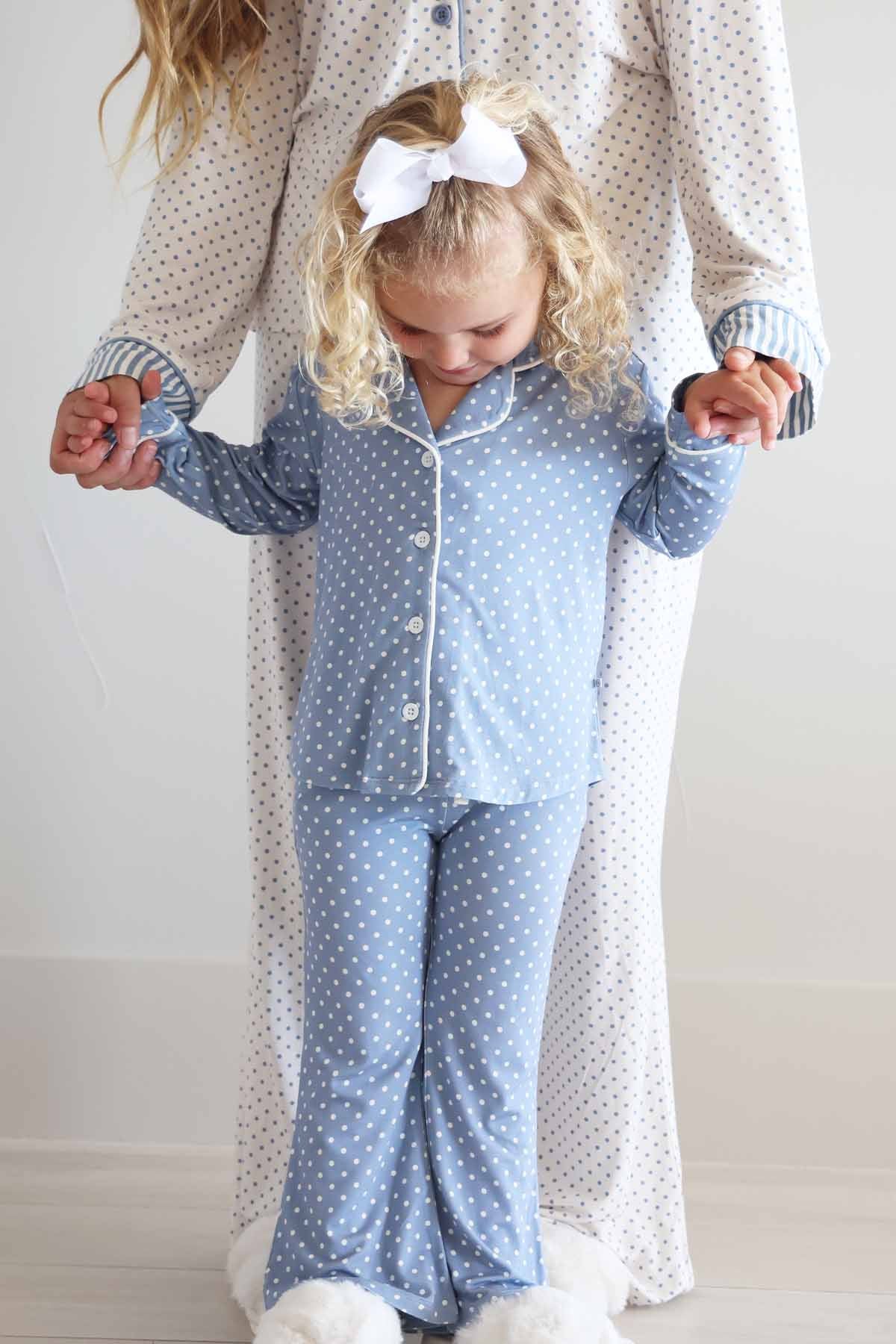 Girl's Two Piece Flare Lounge Set | Snuggle Spots Blue - Image 12