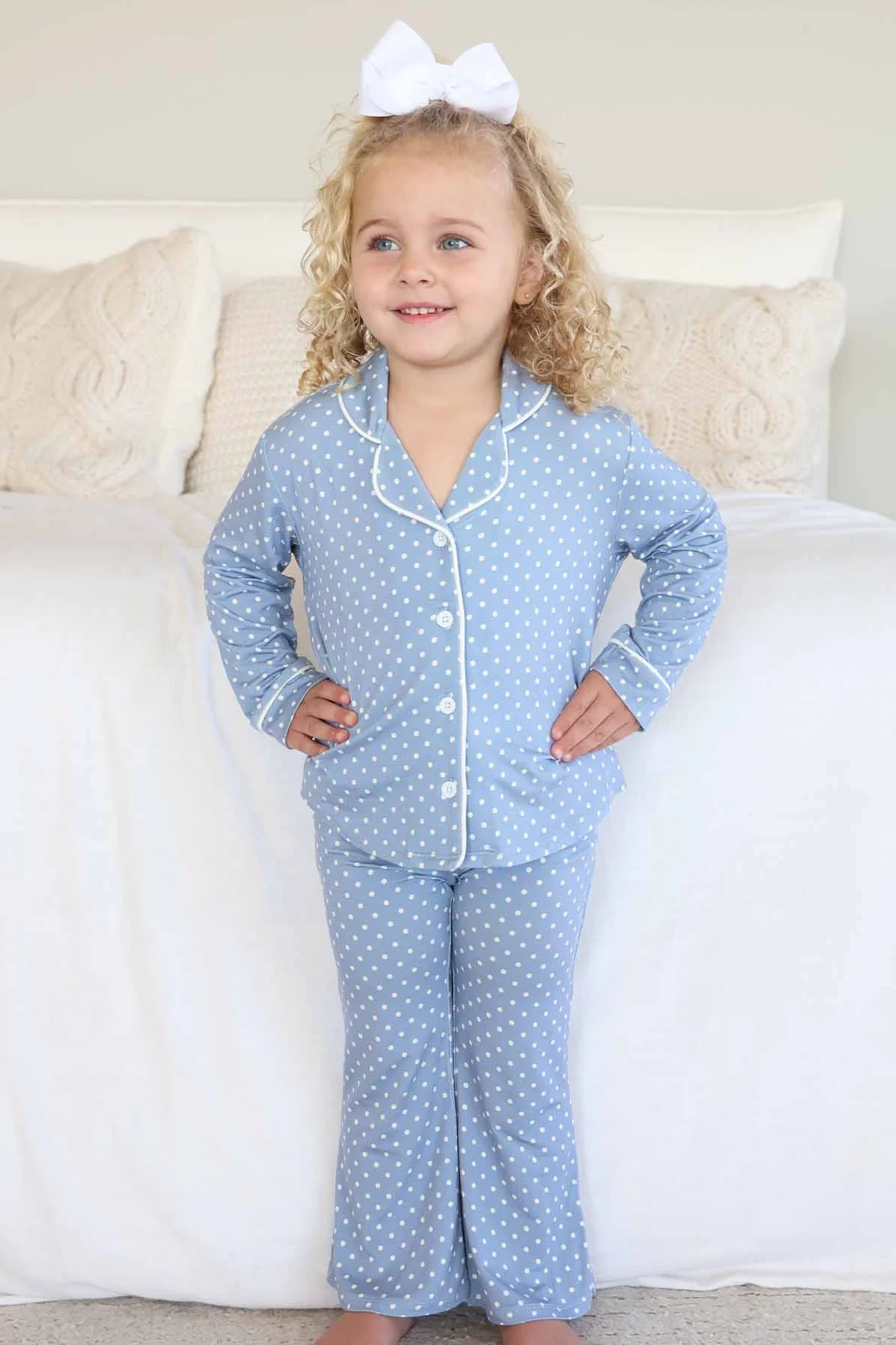 Girl's Two Piece Flare Lounge Set | Snuggle Spots Blue - Image 6