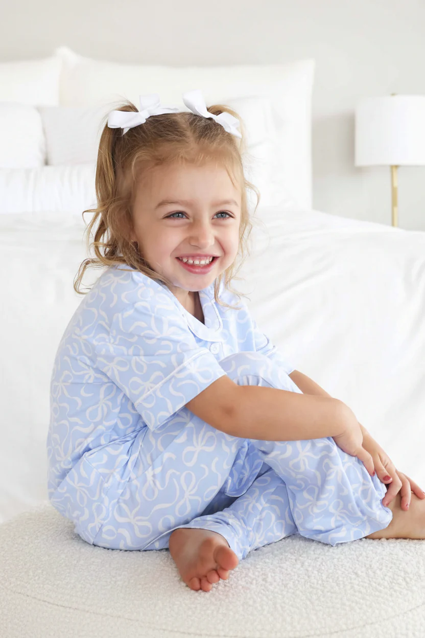 Girl's Two Piece Flare Lounge Set | Blue-tiful Bows - Image 8