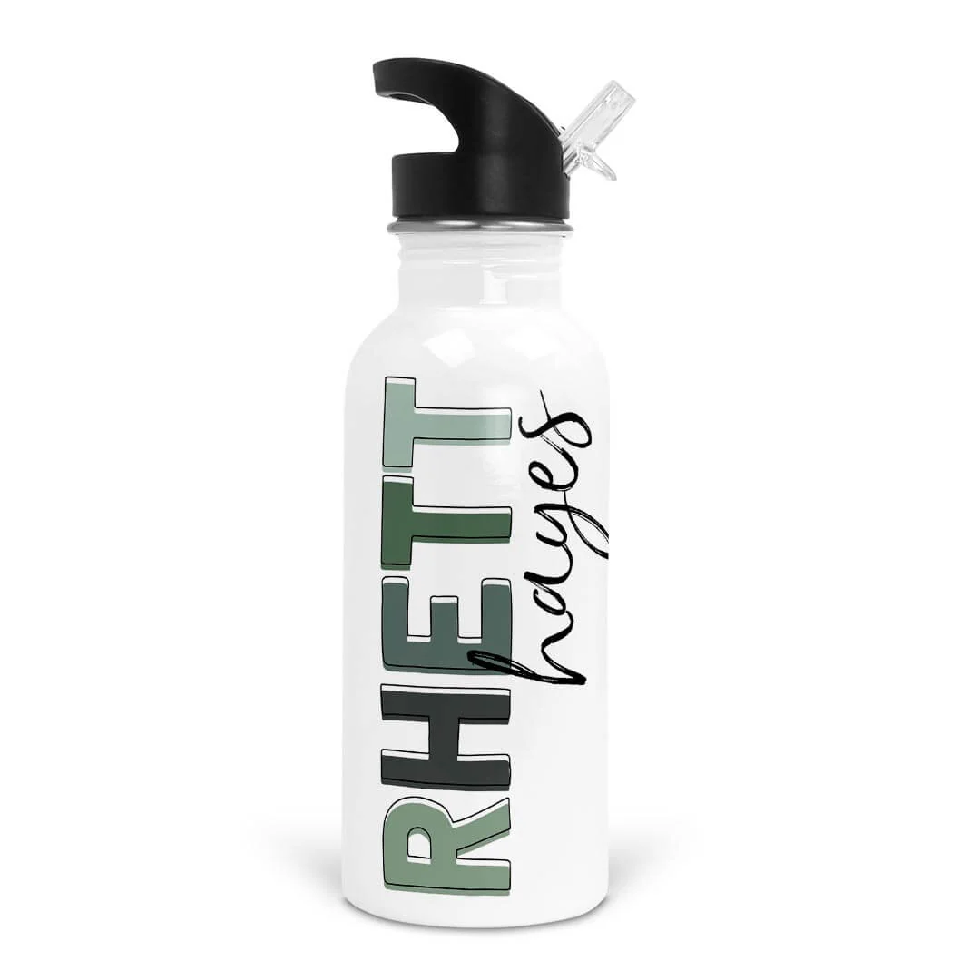 Gradient Greens Color Block Personalized Kids Water Bottle