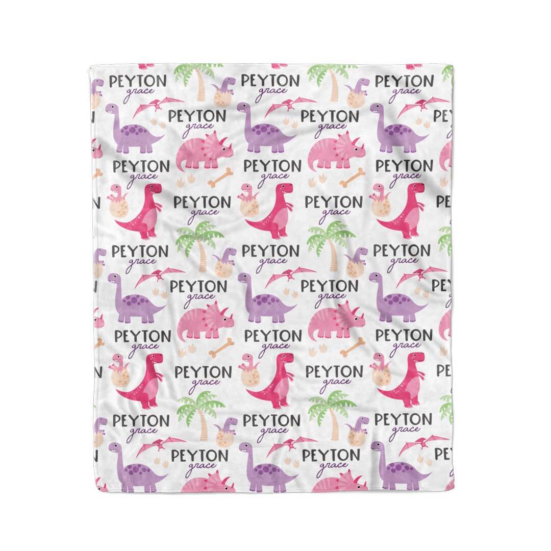 Happy Dinos Personalized Toddler Blanket | Pink - Image 2