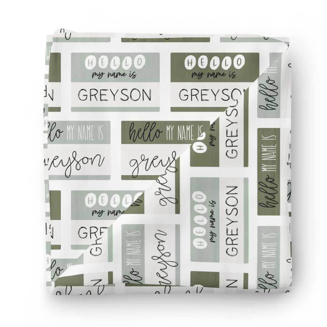 Hello My Name Is Personalized Swaddle Blanket GREENS - Image 2