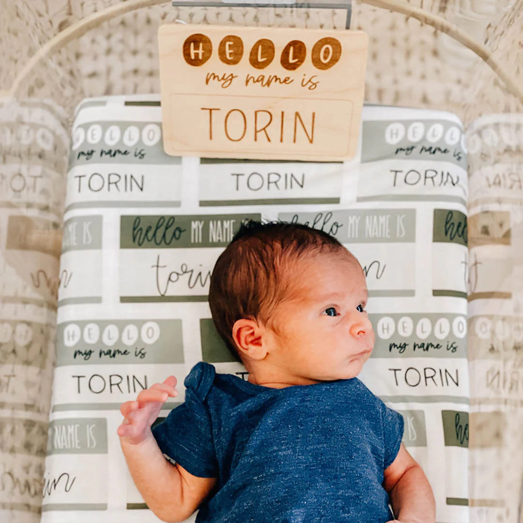 Hello My Name Is Personalized Swaddle Blanket GREENS - Image 3
