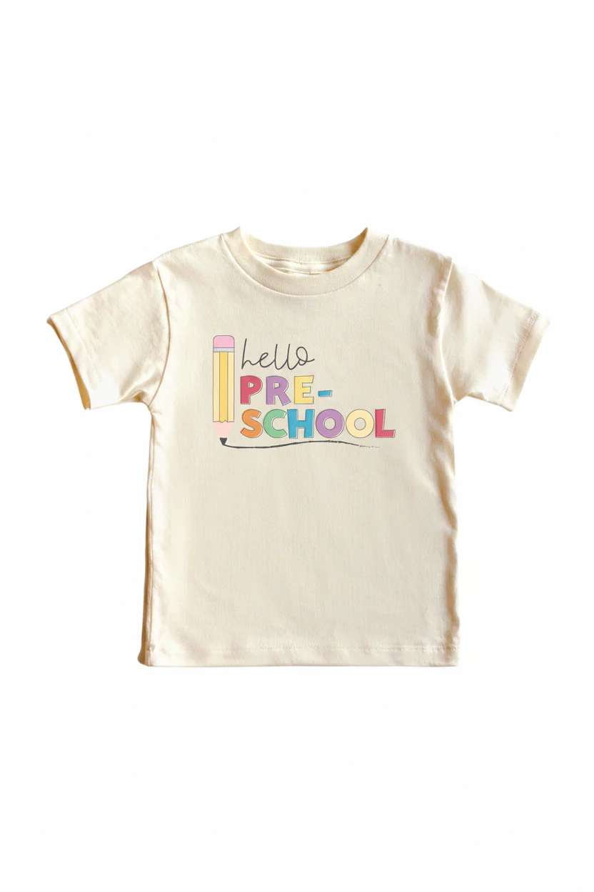 Hello New Grade Pencil Kids Graphic Tee | Natural